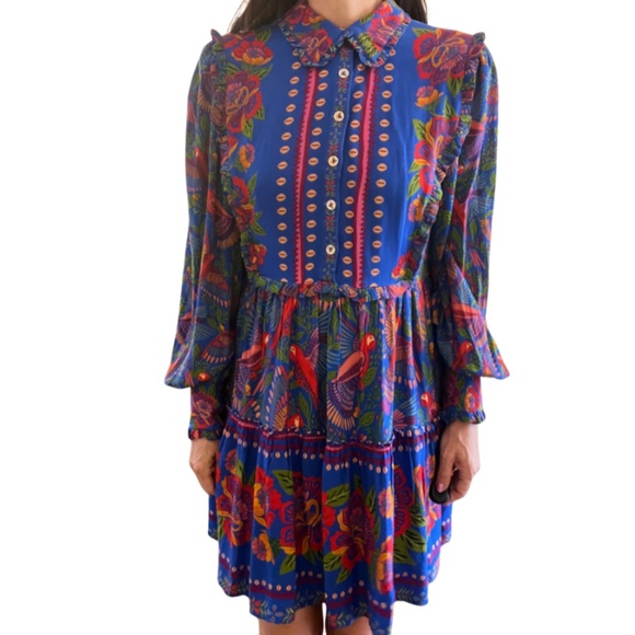 FARM RIO Blue Macaw Flight Mini Dress (S) - Picture 5 of 16